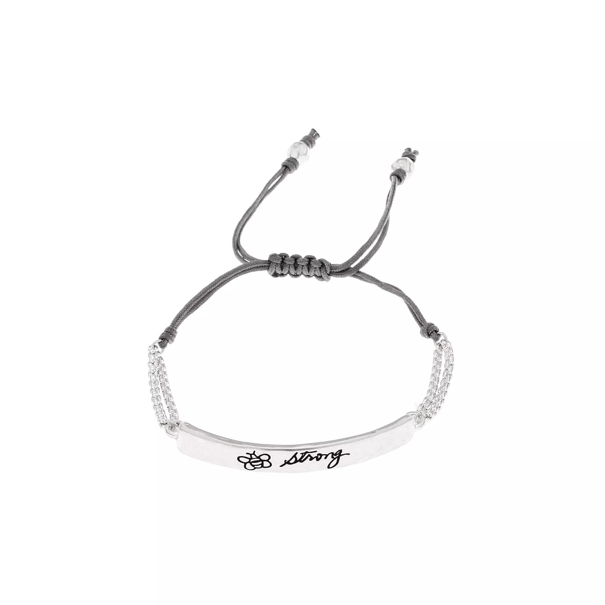 Bella Uno Silver Tone BEE Strong Adjustable Cord Bracelet, Womens Product Image