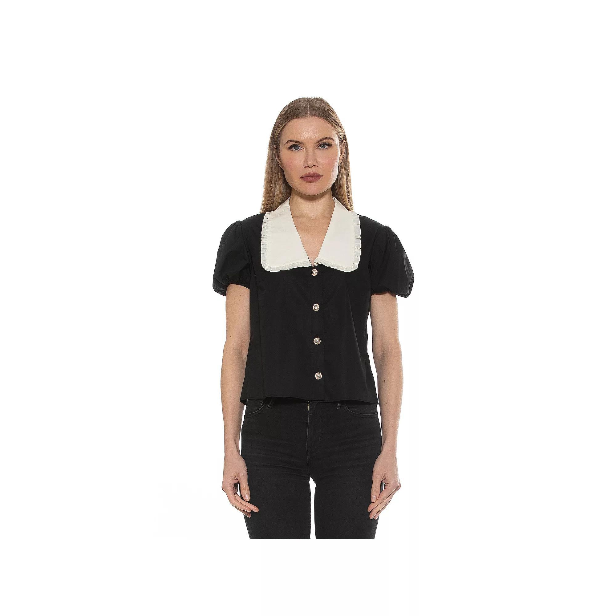 Women's ALEXIA ADMOR Sandra Short Sleeve Top with Embellished Button, Size: 8, Pink Product Image