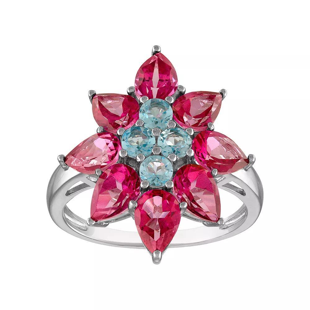 Tiara Sterling Silver Swiss Blue Topaz & Pink Topaz Ring, Women's, Size: 6 Product Image
