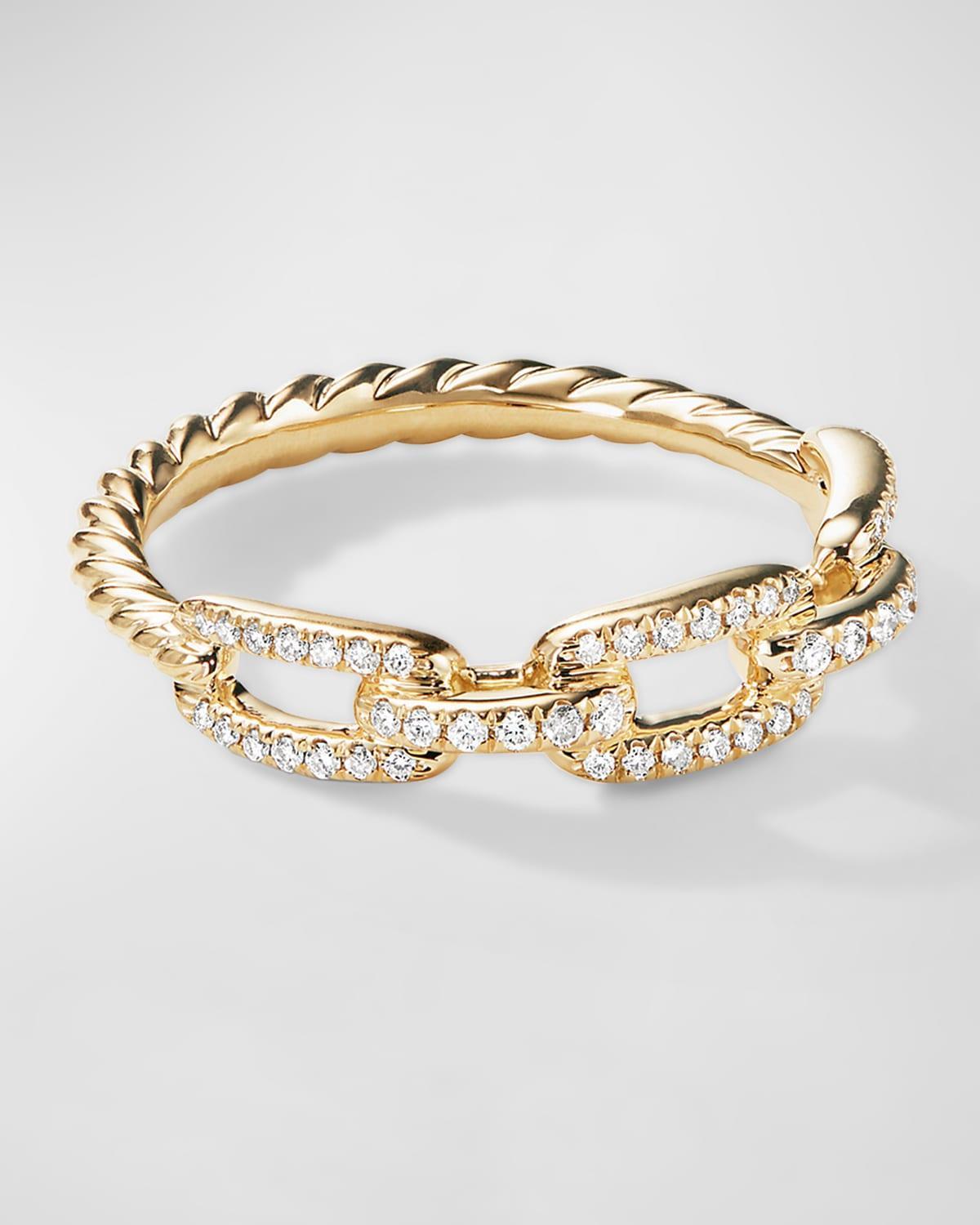 David Yurman Stax Single Row Pave Chain Link Ring with Diamonds in 18K Gold Product Image