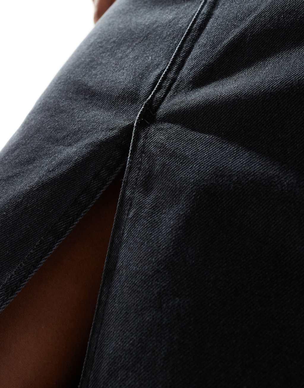 DTT denim midi skirt with front split in black Product Image