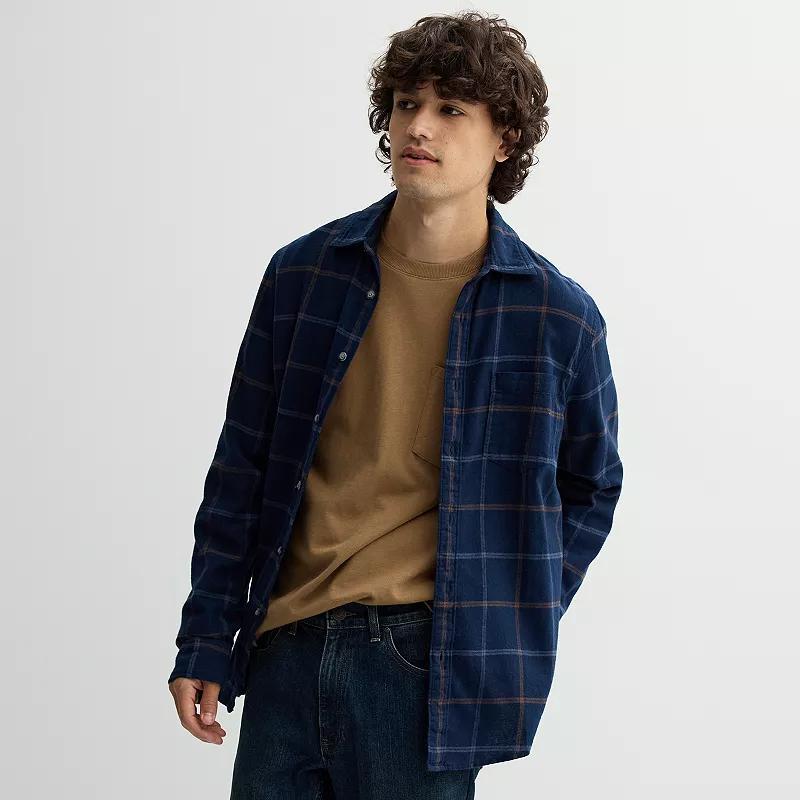Men's Sonoma Goods For Life® One Pocket Flannel Button-Down Shirt, Size: Small, Grey Window Pane Plaid Product Image