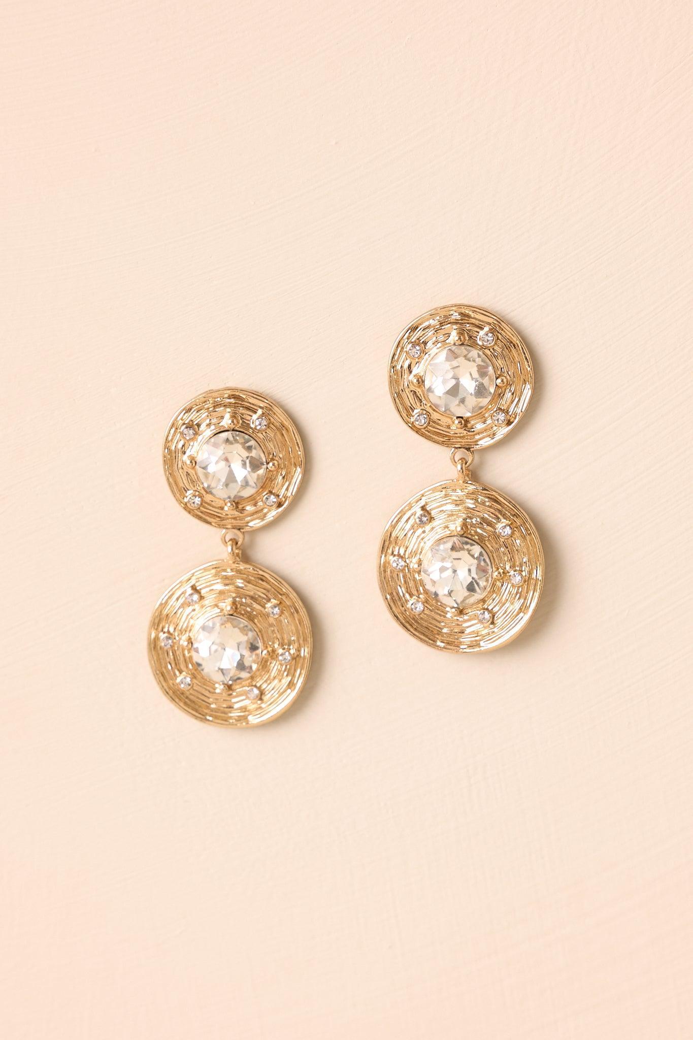 Night Out Gold & Rhinestone Drop Earrings Product Image