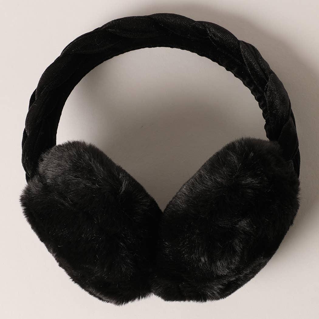 Velvet Braided Faux Fur Fuzzy Earmuffs Product Image