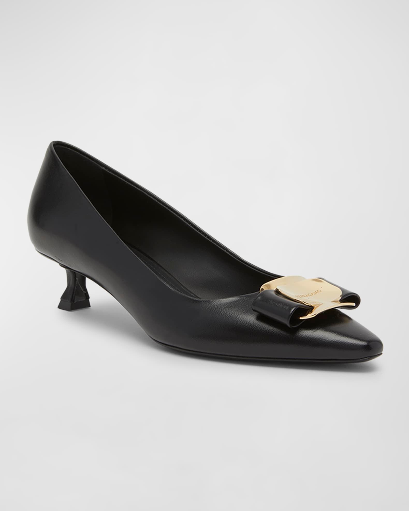 Zelma Leather Bow Kitten-Heel Pumps Product Image