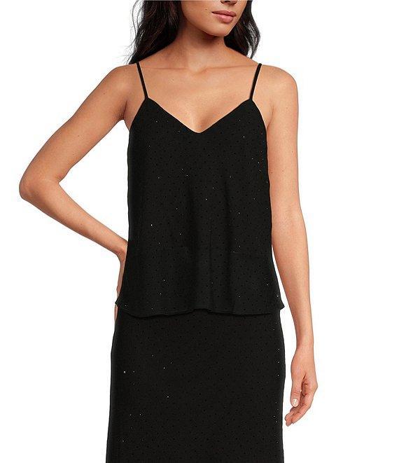 Lucy Paris Carlin Chiffon Rhinestone V Neck Sleeveless Tank Top Product Image