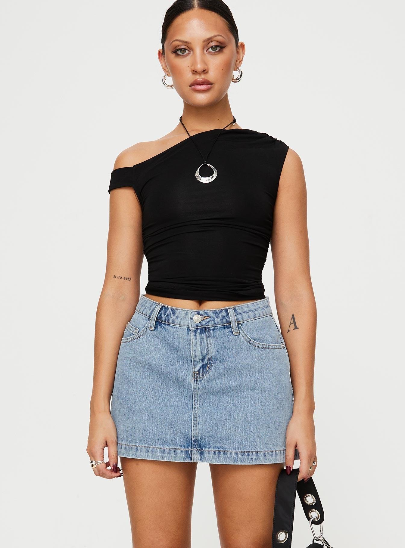 Nickei Denim Mini Skirt Light Wash Tall Product Image