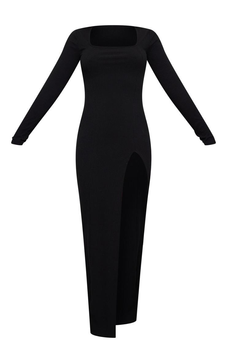 Black Square Neck Split Hem Midaxi Dress Product Image