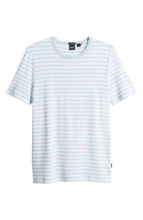 HUGO BOSS Horizontal-stripe T-shirt In Cotton And Linen In Light Blue Product Image