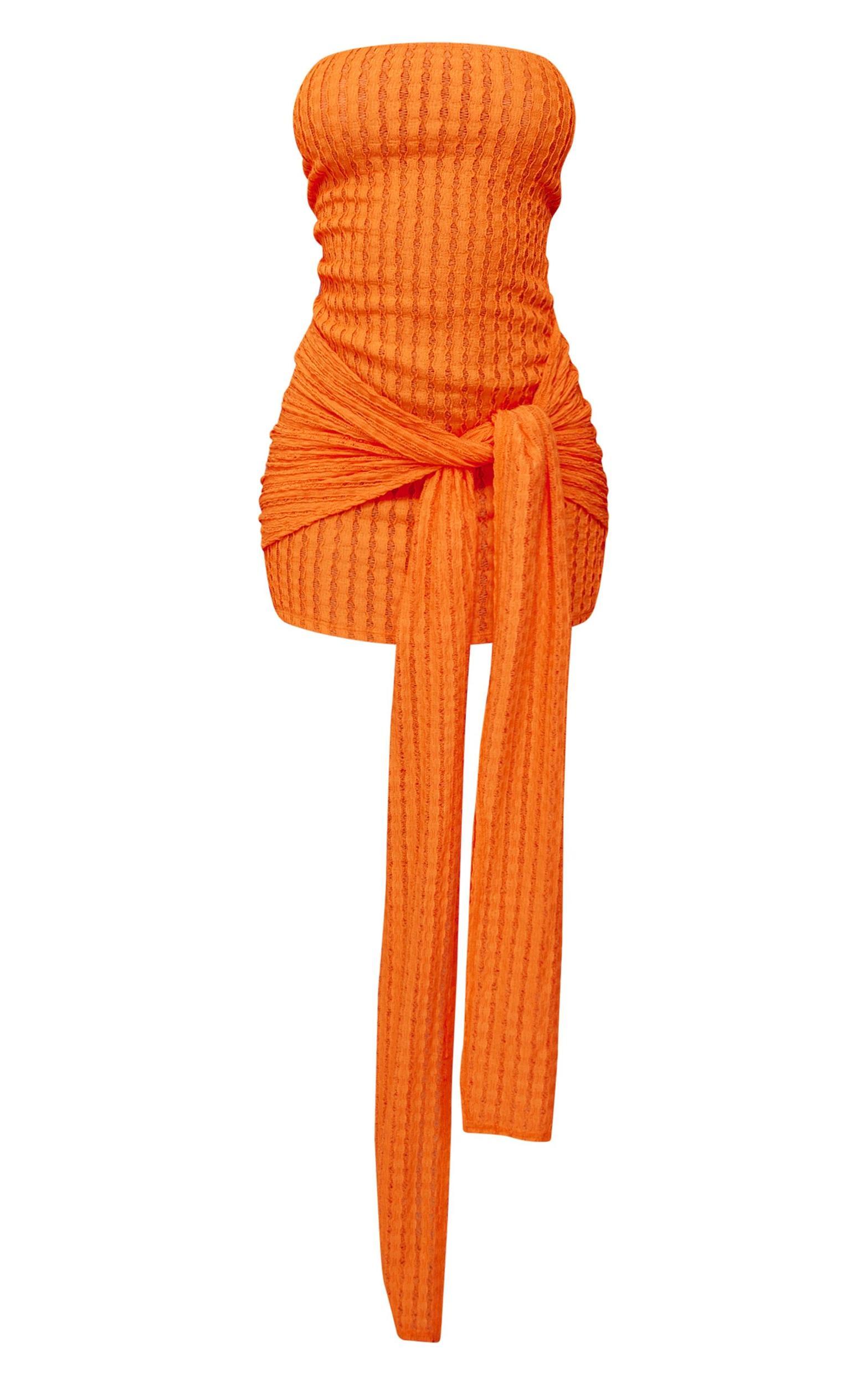 Bright Orange Texture Wrap Mini Dress Product Image