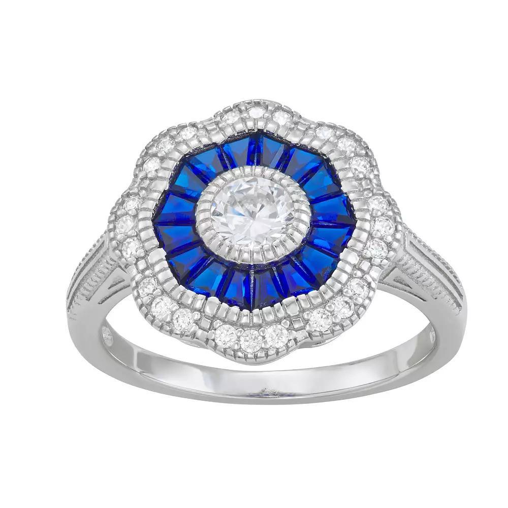 Sterling Silver Lab-Created Blue Spinel & Cubic Zirconia Flower Ring, Women's, Size: 8 Product Image