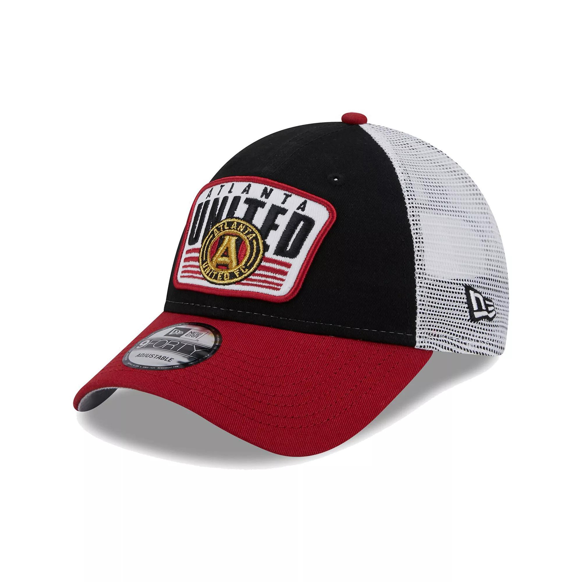 Men's New Era Black/Red Atlanta United FC Patch 9FORTY Trucker Snapback Hat, Atu Black Product Image