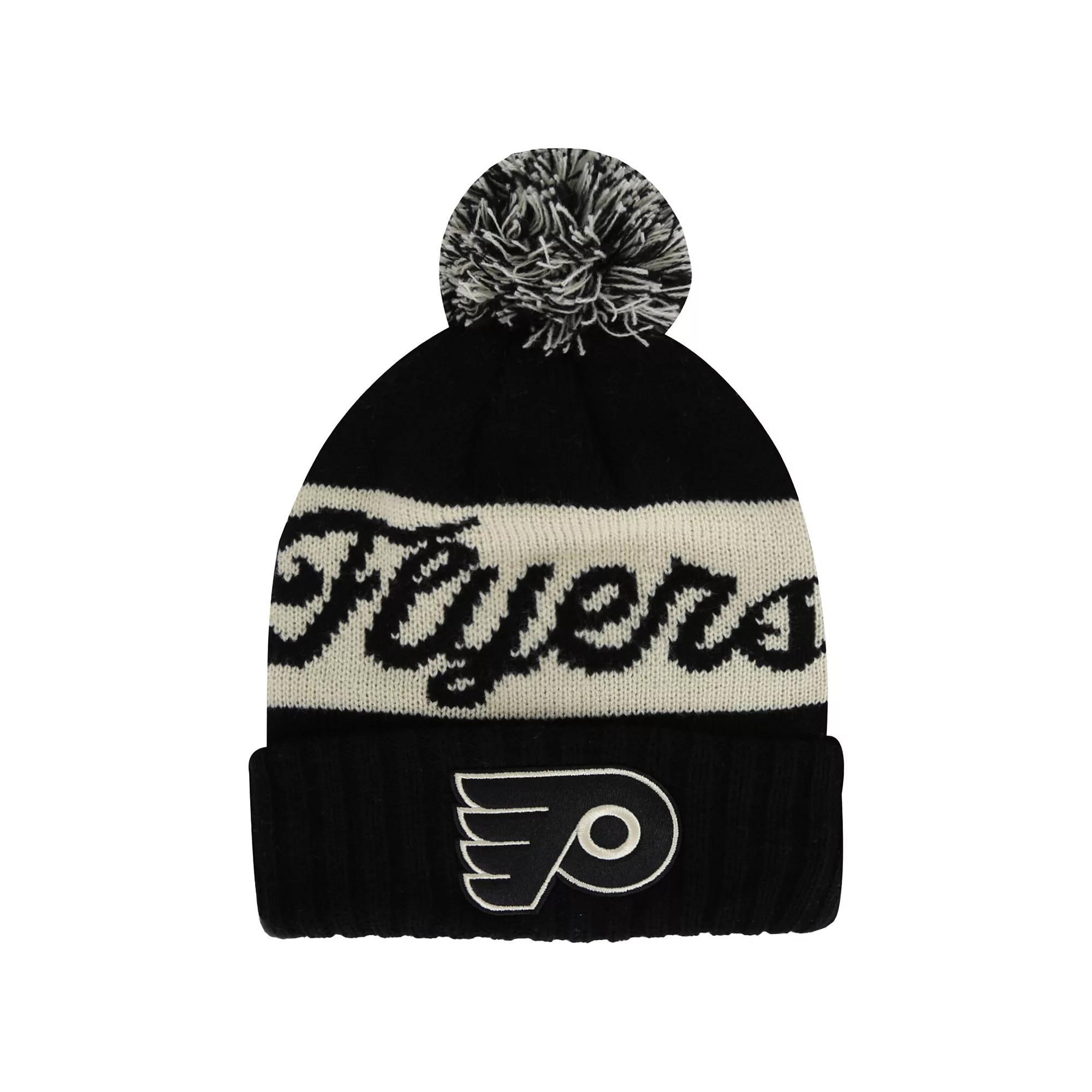 Men's American Needle Black/Cream Philadelphia Flyers Adeline Cuffed Knit Hat with Pom, Fly Black Product Image
