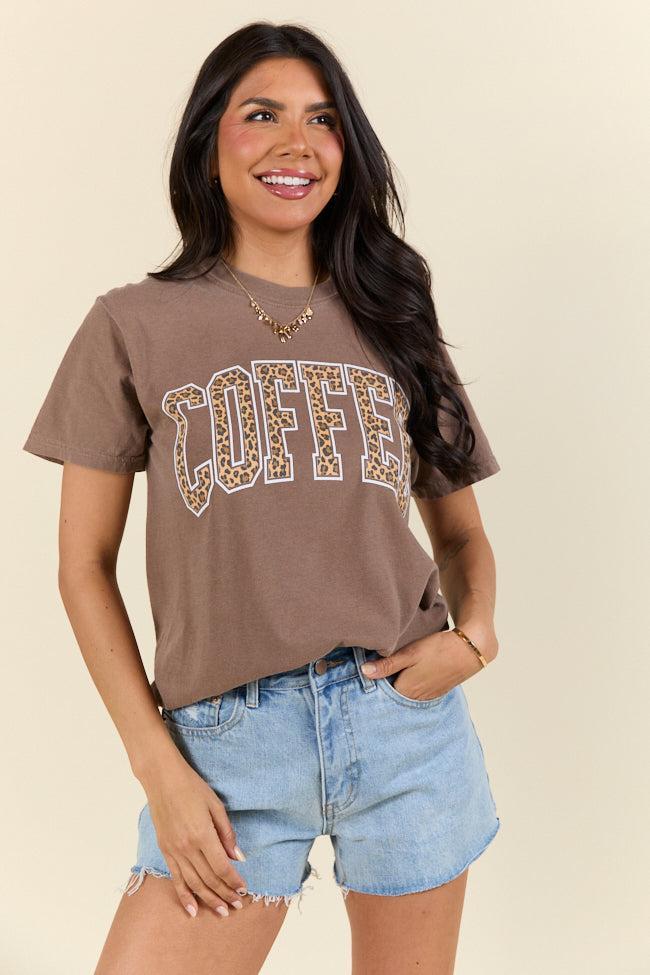 Coffee Leopard Print Brown Graphic Tee Product Image
