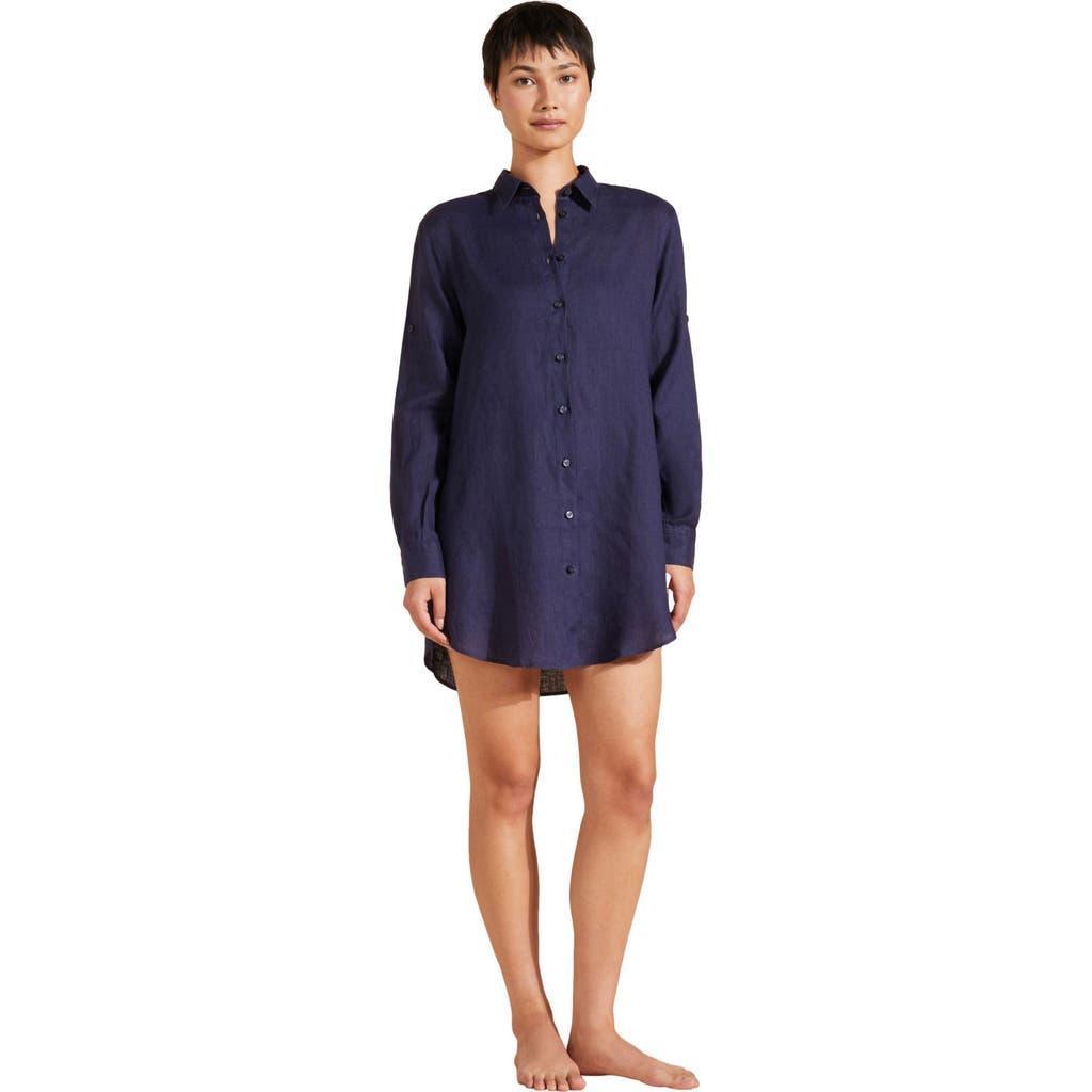 Womens Linen Long-Sleeve Mini Shirtdress Product Image