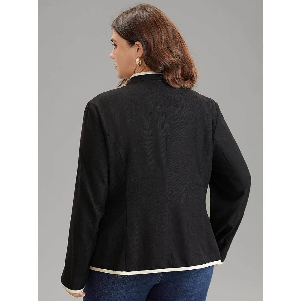Plus Size Corduroy Metal Detail Contrast Trim Flap Pocket Blazer Women Black Office Lined Ladies Work Winter Coats BloomChic 18-20/2X Product Image