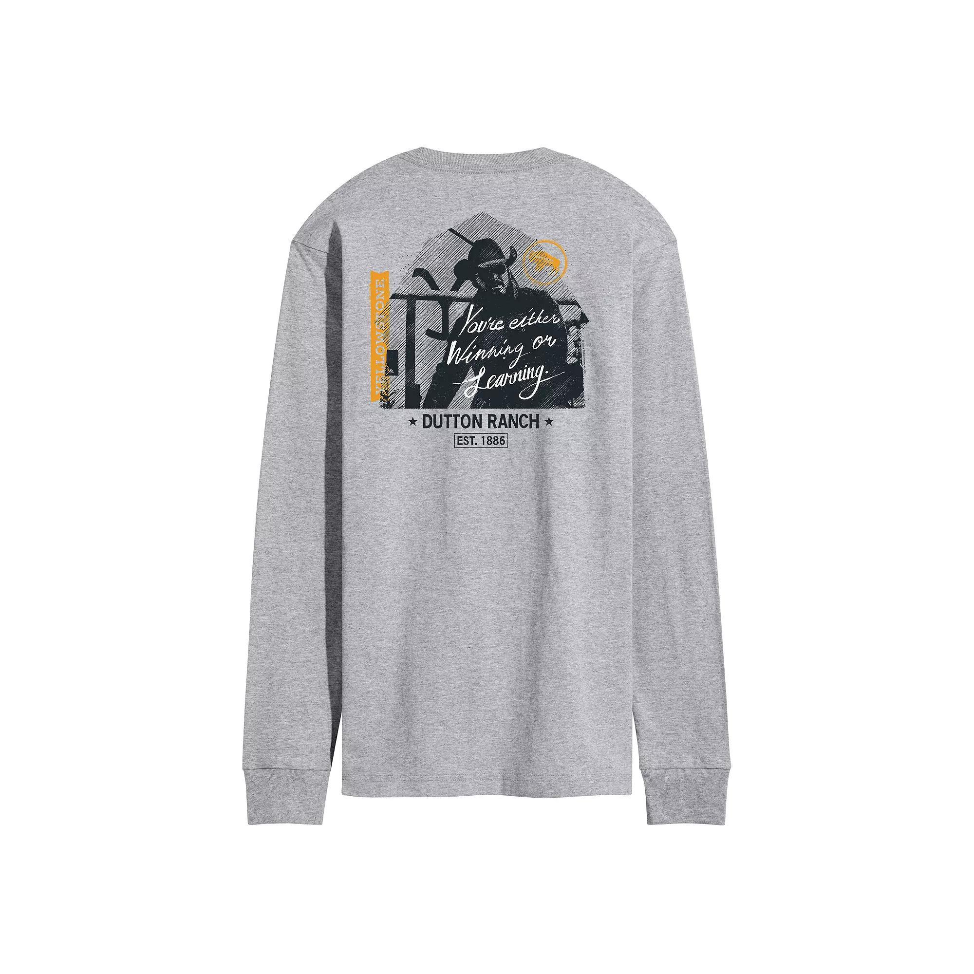 Mens Yellowstone Rip Winning Or Learning Long Sleeve Graphic Tee Grey Gray Product Image