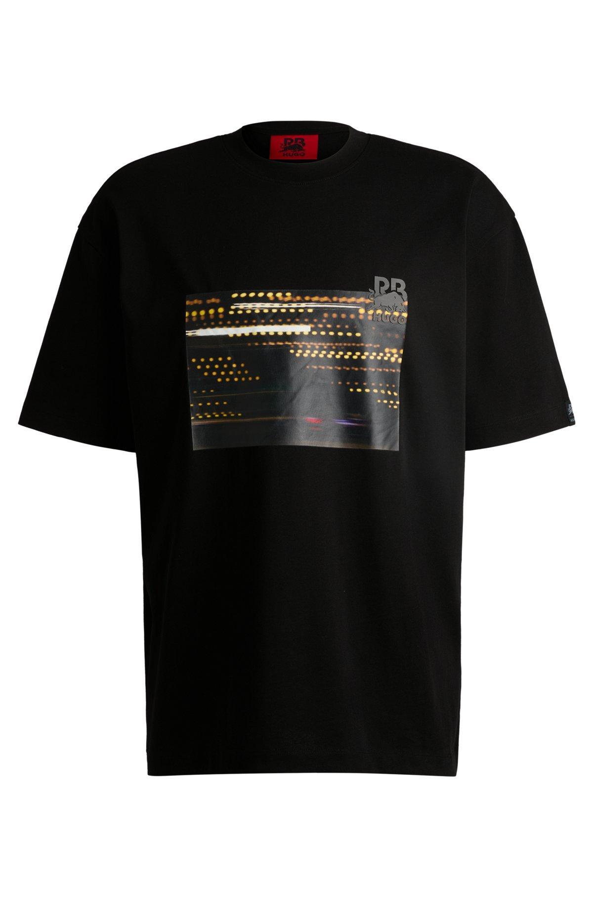 HUGO - HUGO x RB cotton-jersey T-shirt with racing print - Black Product Image