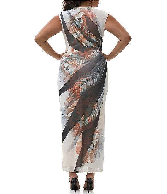 AFRM Plus Cody Leaf Print Mesh Crew Neck Cap Sleeve Maxi Dress Product Image
