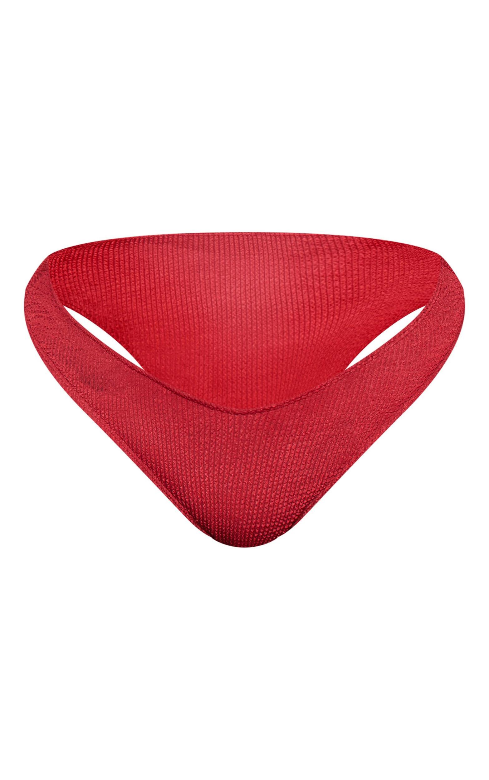 Plus Cherry Red Crinkle High Leg Thong Bikini Bottoms Product Image