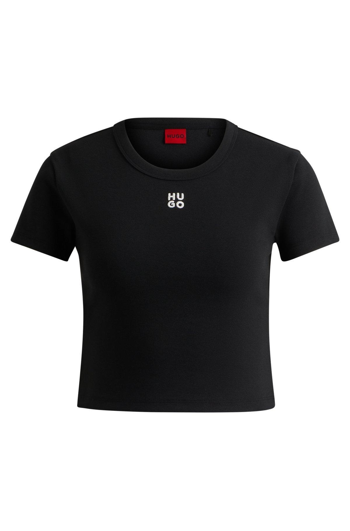 Cropped slim-fit T-shirt with stacked logo Product Image