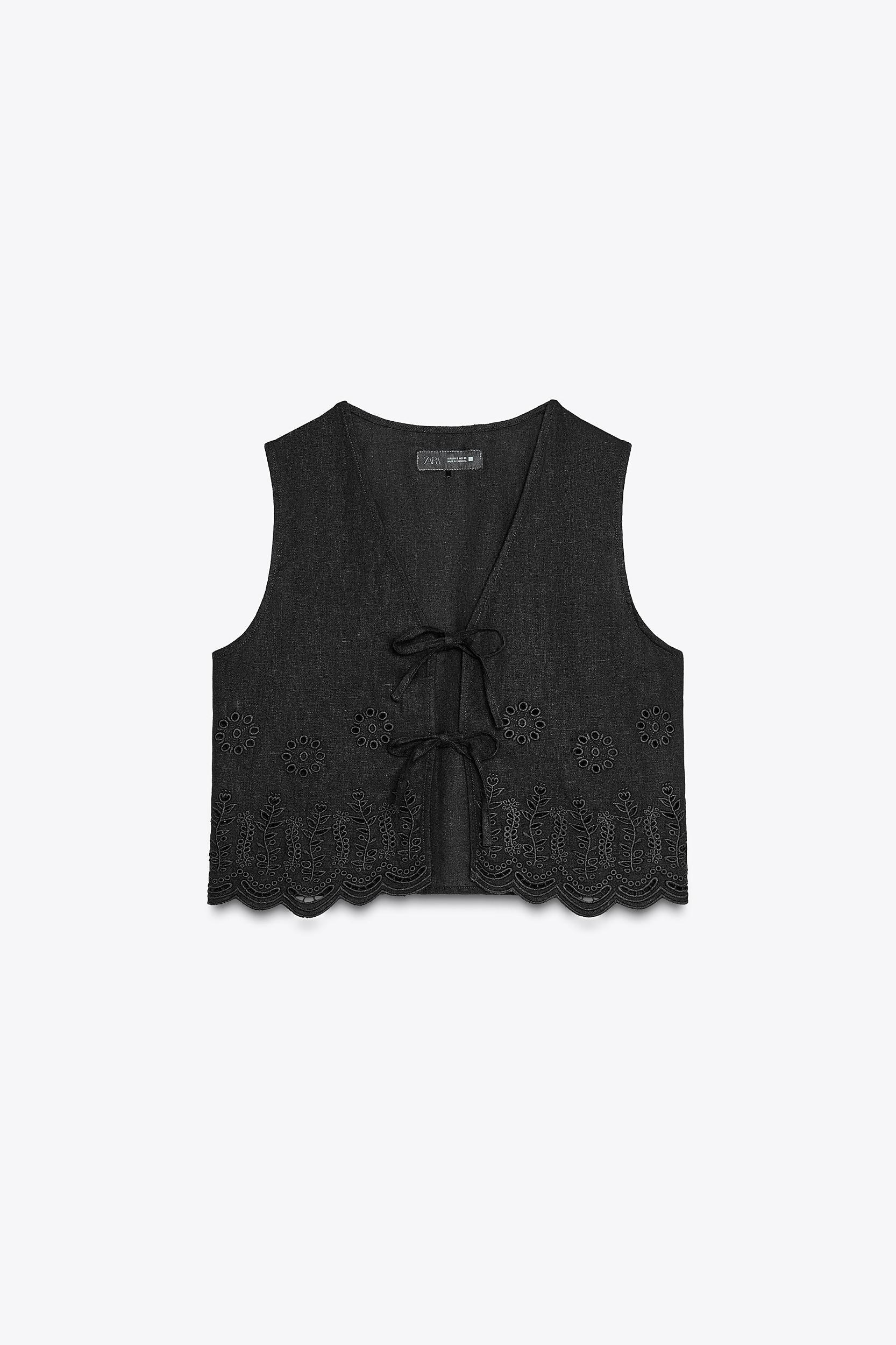 LINEN VEST WITH PERFORATED EMBROIDERY Product Image