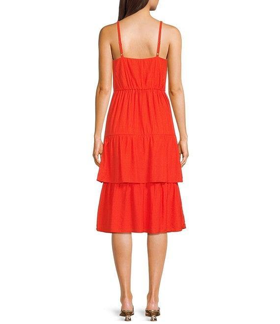 I.N. San Francisco Textured Sweetheart Neck Tie Front Tiered Dress Product Image