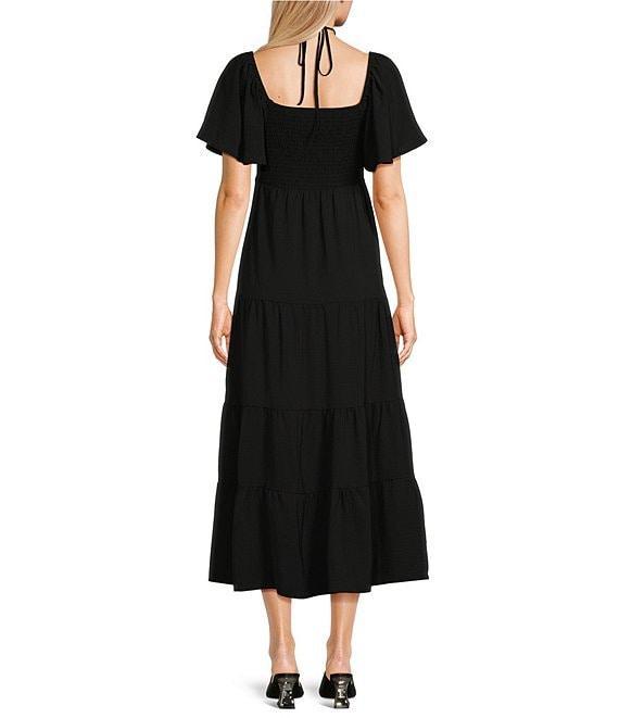 GB Tie Neck Short Sleeve Tiered Midi Dress Product Image