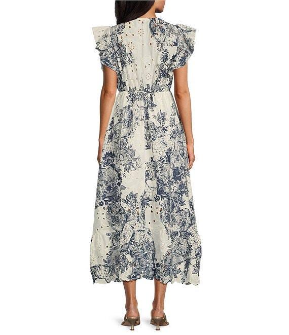 M Made in Italy Cotton Eyelet Ruffle Sleeve High-Low Midi Dress Product Image