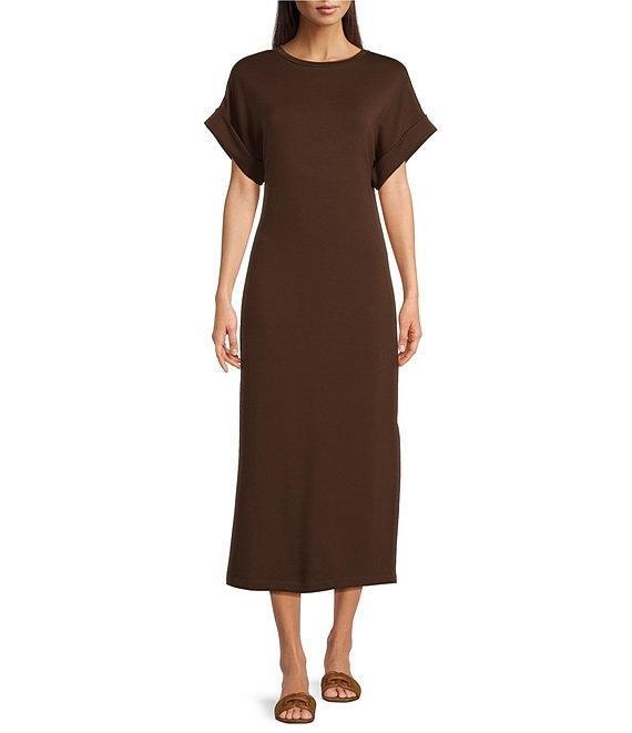 Le' AL.X Knit Crew Neck Short Cuffed Sleeve Midi T-Shirt Dress Product Image