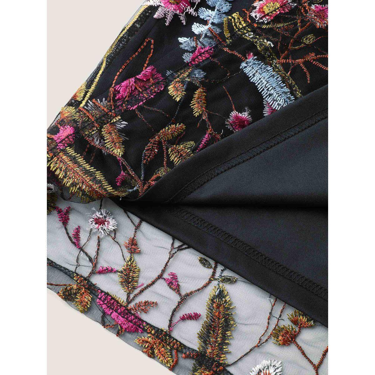 Plus Size Floral Embroidery Belted Midi Dress Black Women V-neck Sleeveless Curvy BloomChic 28/5X Product Image
