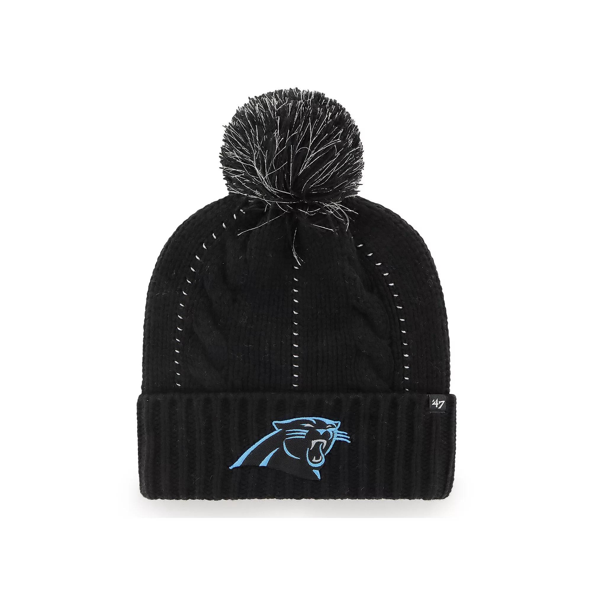 Women's '47 Black Carolina Panthers Bauble Cuffed Knit Hat with Pom Product Image