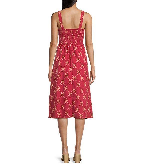 Midnight Doll Bow Print Pleated Midi Dress Product Image