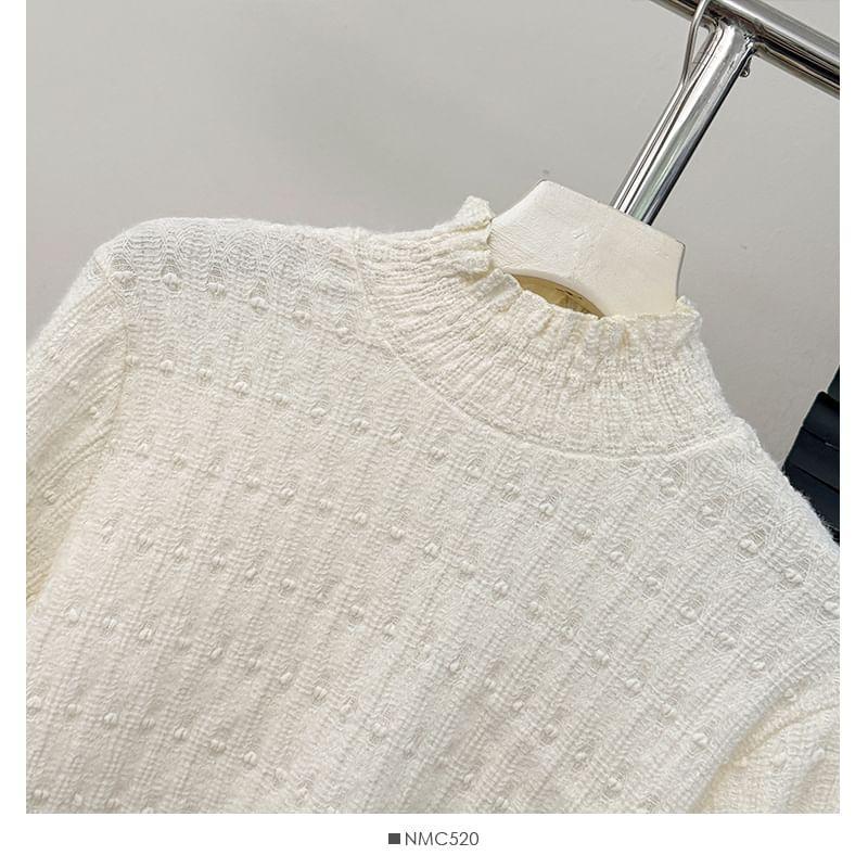 Patterned High-Neck Loose Lace Top Product Image