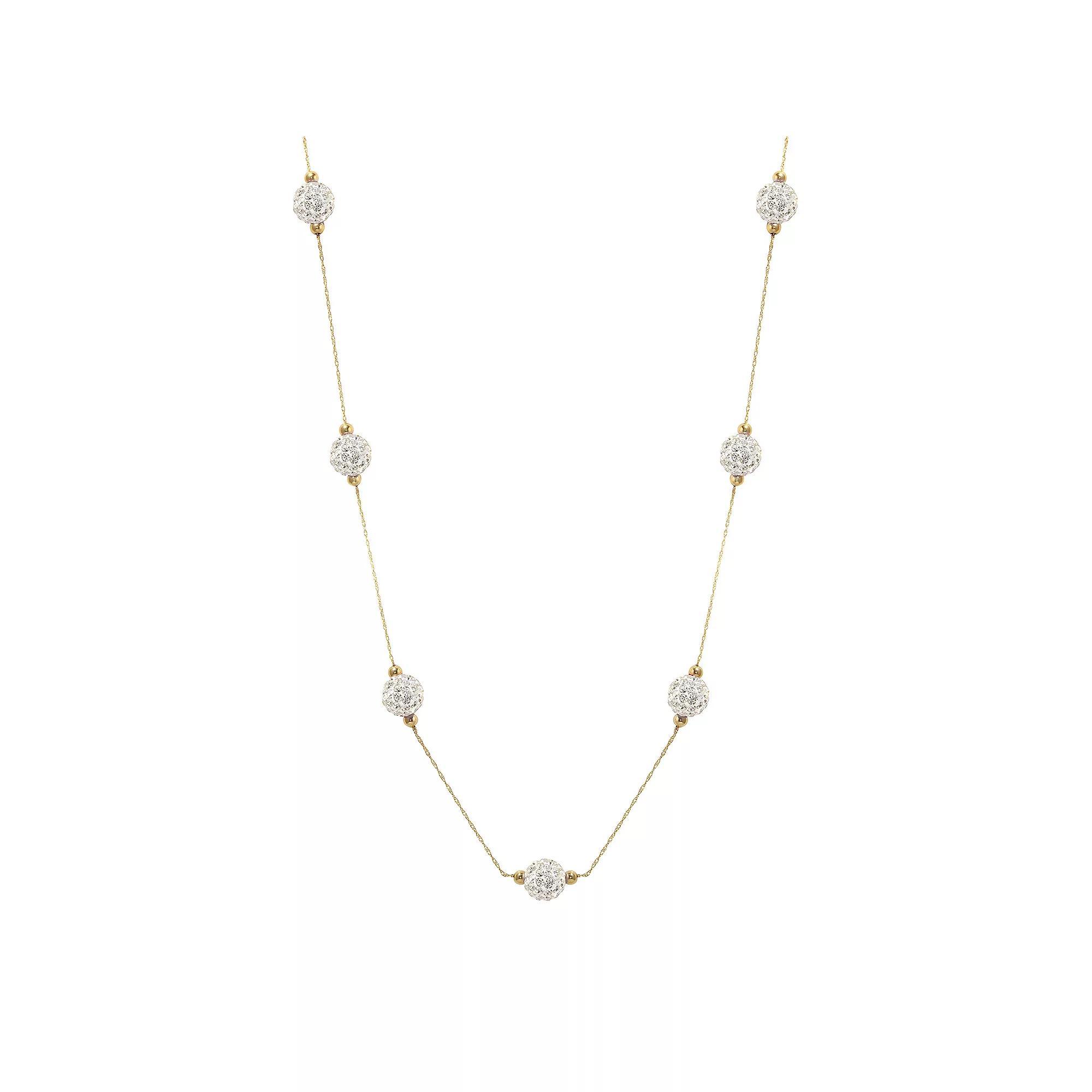 Women's 14ky Gold Bead White Crystal Station Necklace, Size: 18" Product Image