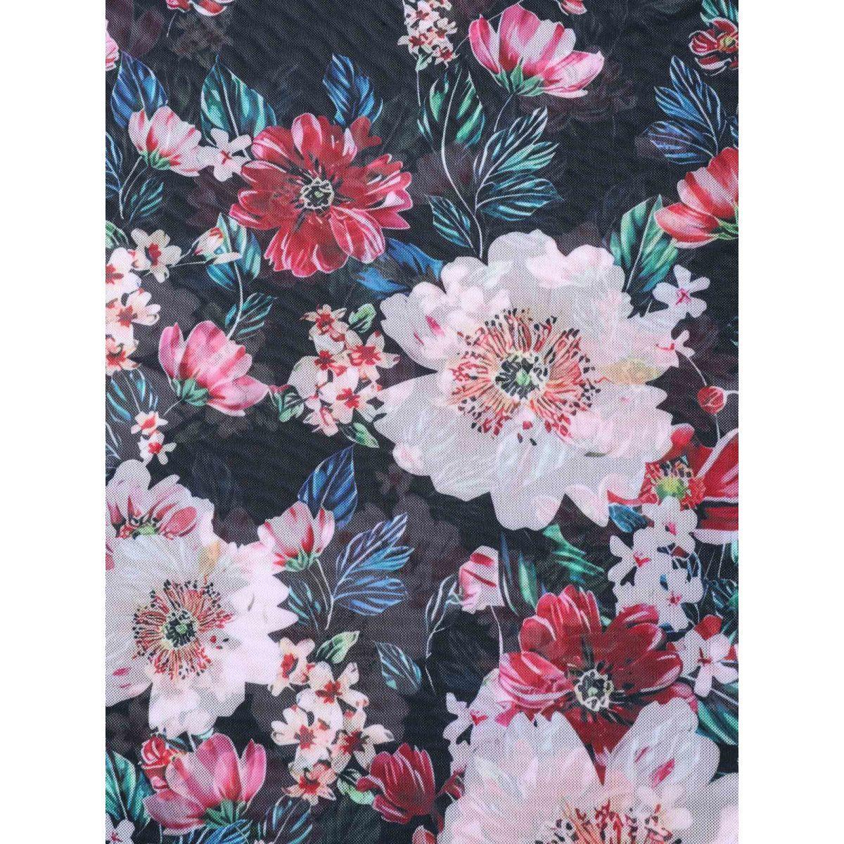 Plus Size Two-Piece Floral Print Sarong, Swimsuit Women's Swimwear Black Beach Curve Bathing Suits High stretch One Pieces BloomChic 26/4X Product Image