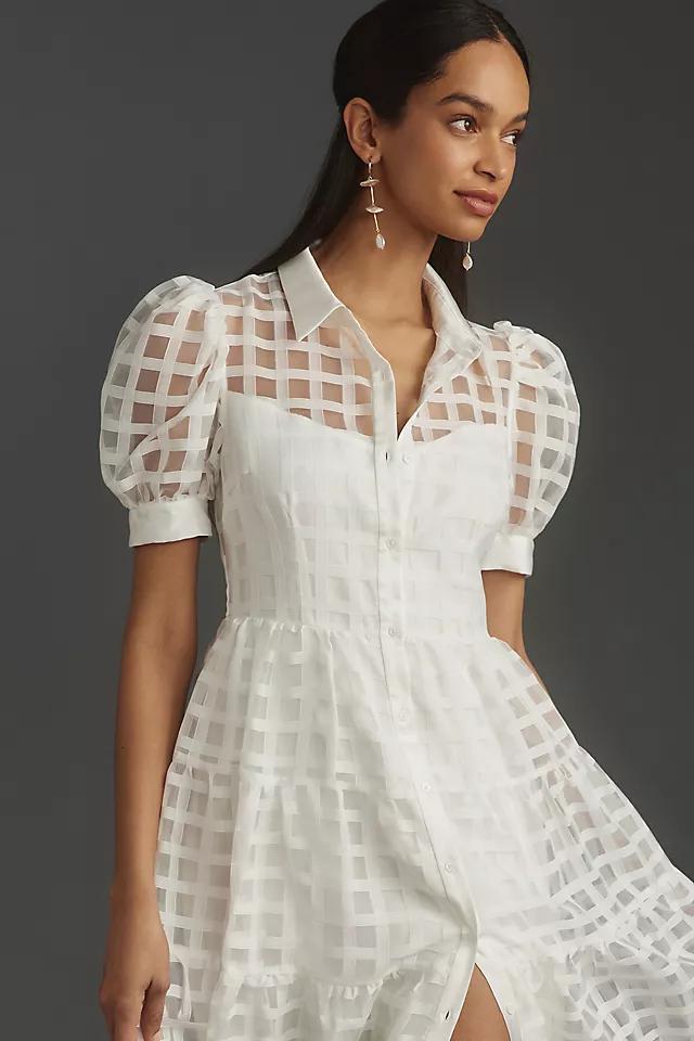 English Factory Organza Short-Sleeve Button-Front Midi Dress Product Image