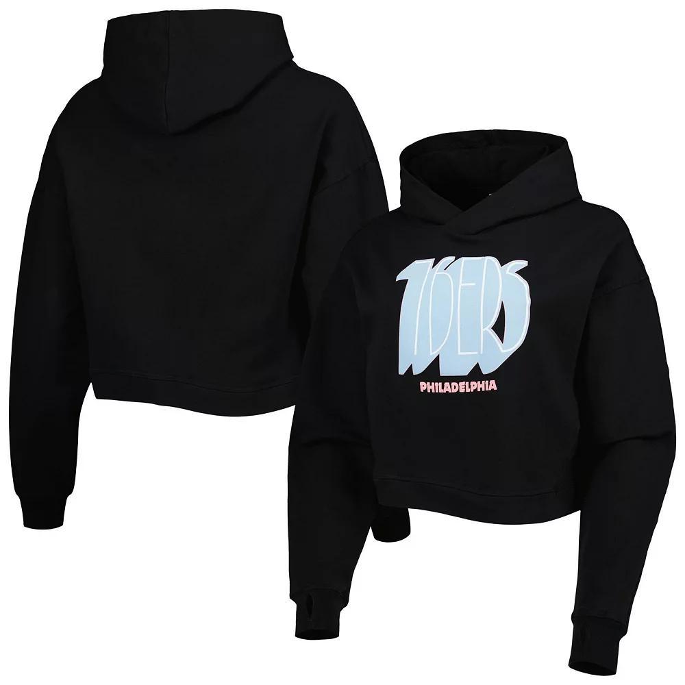 Women's Lusso Black Philadelphia 76ers Layla World Tour Cropped Pullover Hoodie, Size: 2XL, 76r Black Product Image