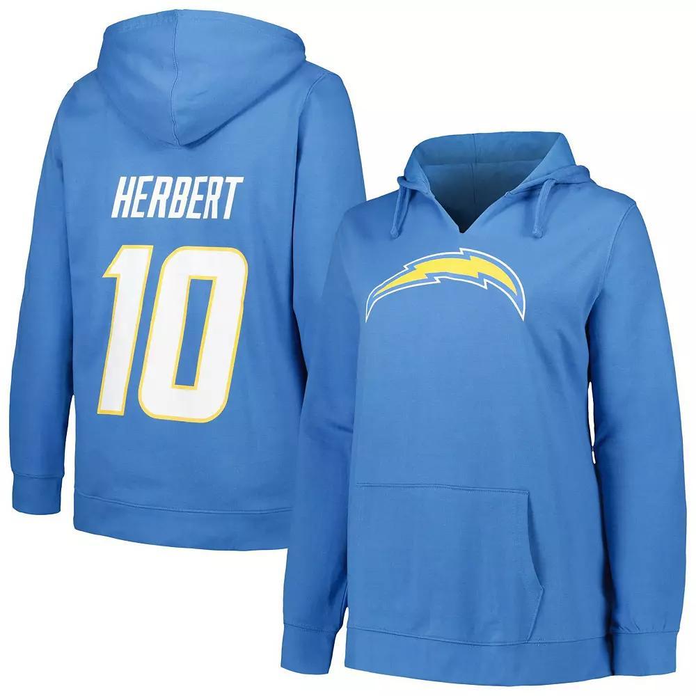 Women's Profile Justin Herbert Powder Blue Los Angeles Chargers Plus Size Player Name & Number Pullover Hoodie, Size: 1XL, Light Product Image