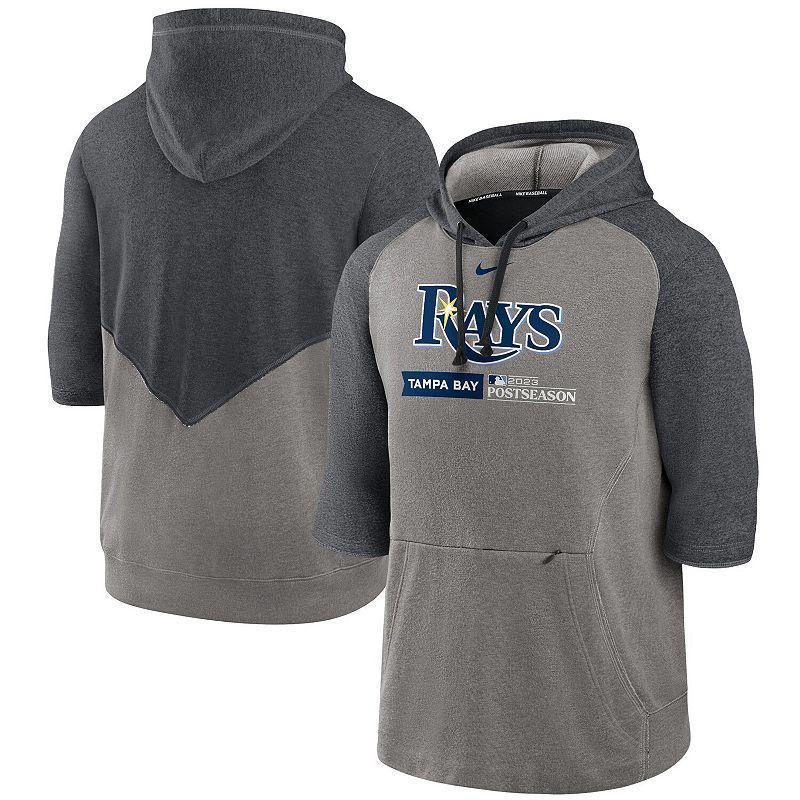 Mens Nike Heather Gray Los Angeles Dodgers 2023 Postseason Authentic Collection Flux Three-Quarter Sleeve Pullover Hoodie Product Image