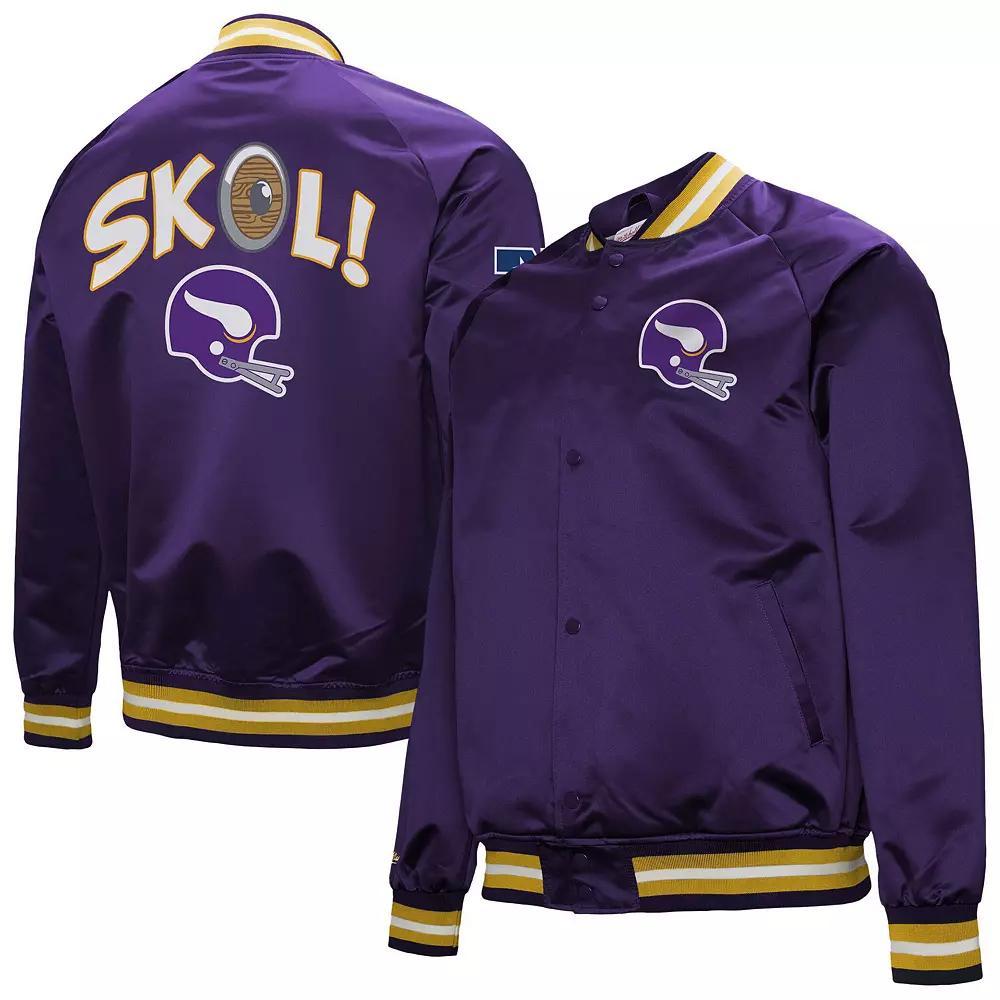 Men's Mitchell & Ness Purple Minnesota Vikings Vintage Double Down Satin Raglan Full-Snap Jacket, Size: 4XL Product Image
