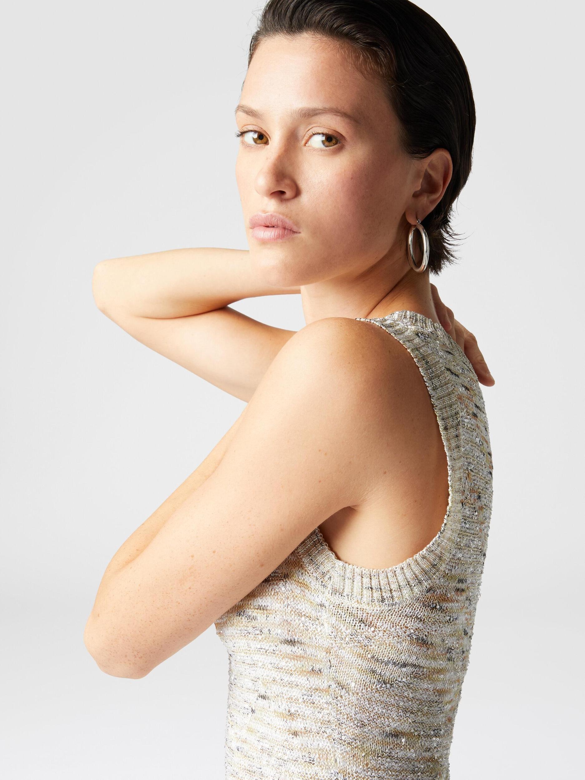 Sleeveless mini-dress in slub knit with sequins Product Image