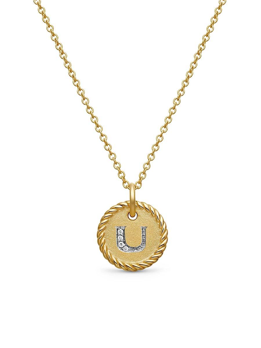 David Yurman Cable Collectibles Initial Pendant with Diamonds in Gold on Chain, 16-18 Product Image