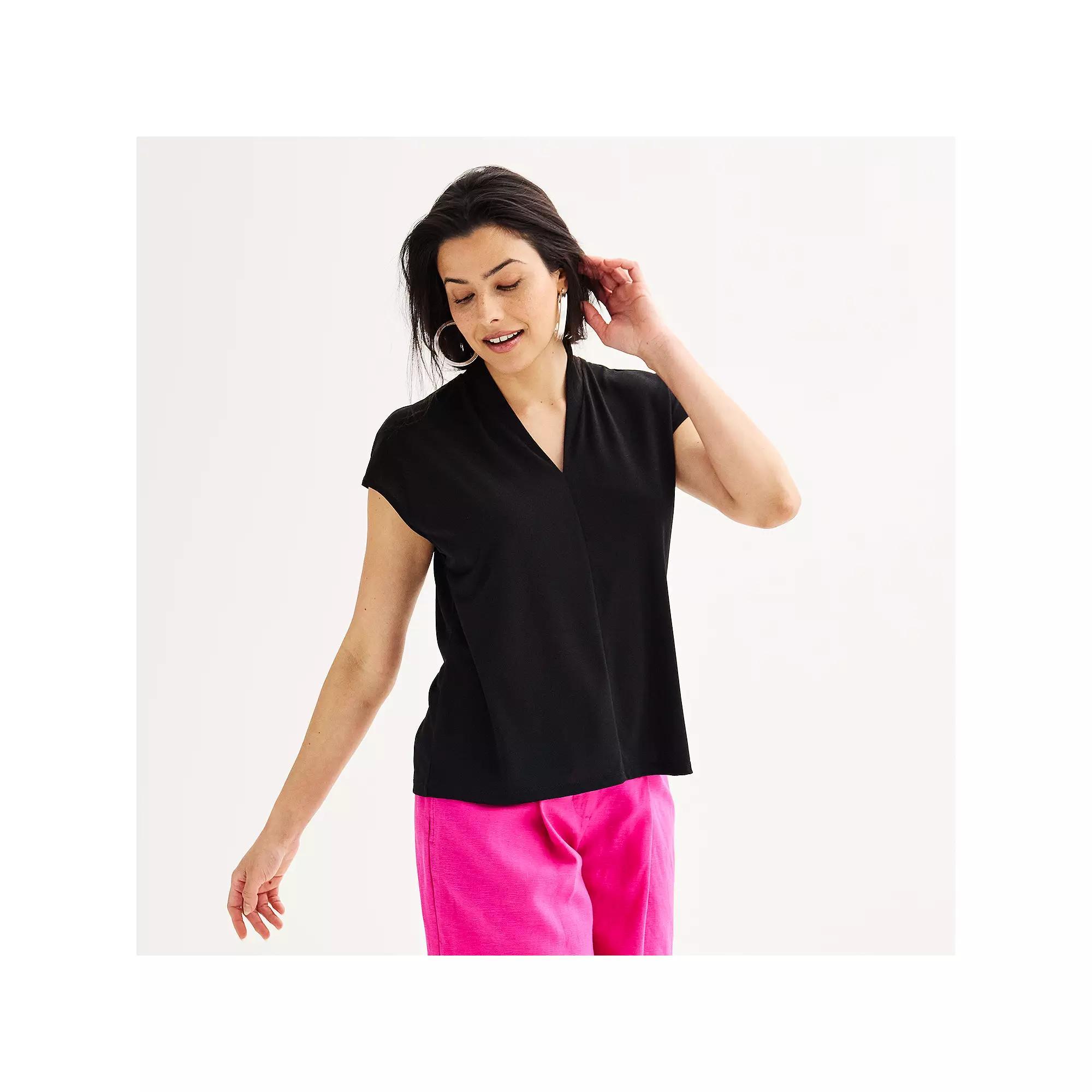 Women's Nine West Short Dolman Sleeve V-Neck Top, Size: Small, Mineral Black Product Image