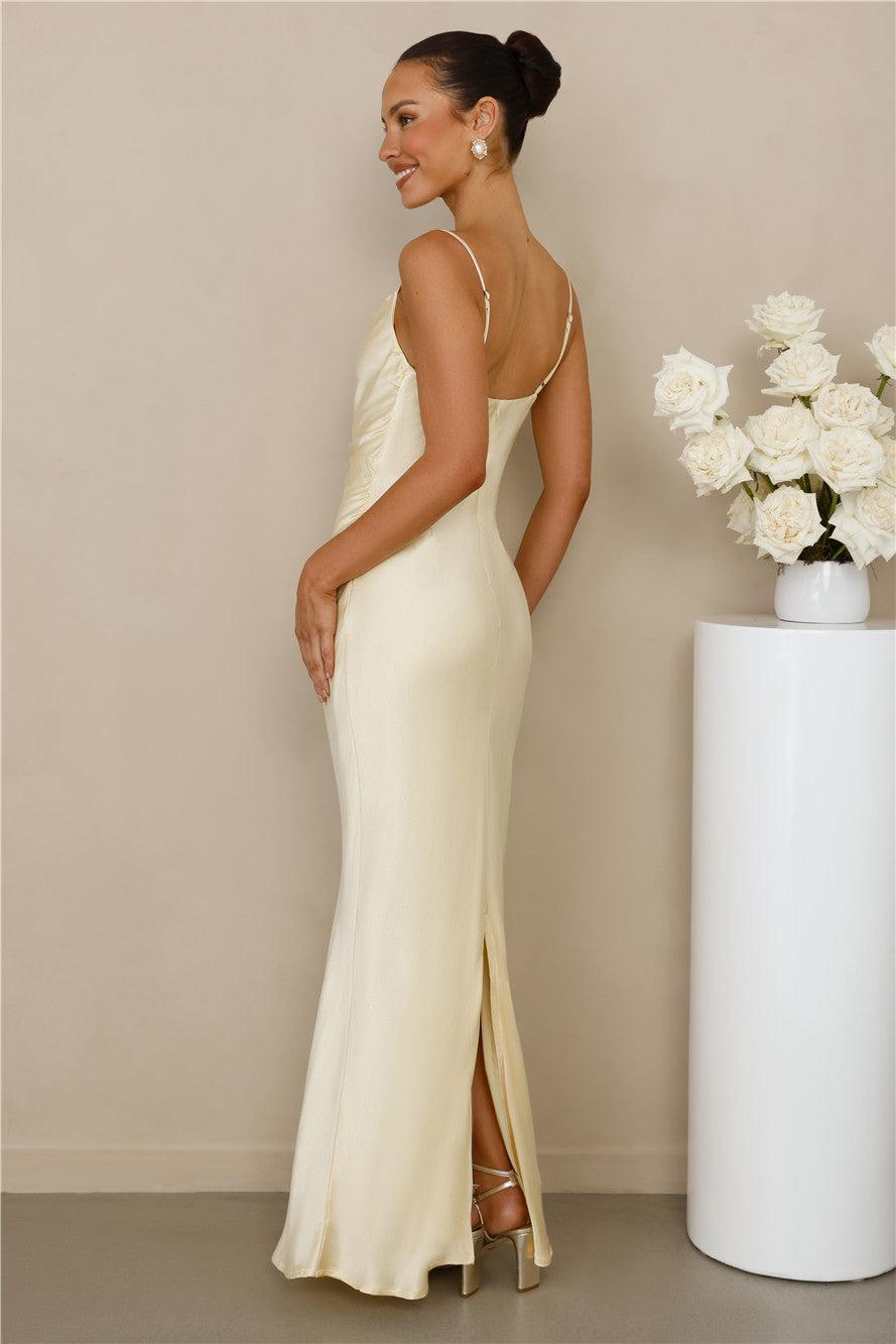 The Madeline Cowl Satin Maxi Dress Yellow Product Image
