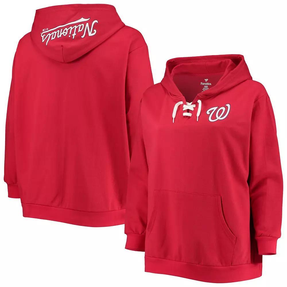 Women's Red Washington Nationals Plus Size Lace-Up V-Neck Pullover Hoodie, Size: 2XL Product Image