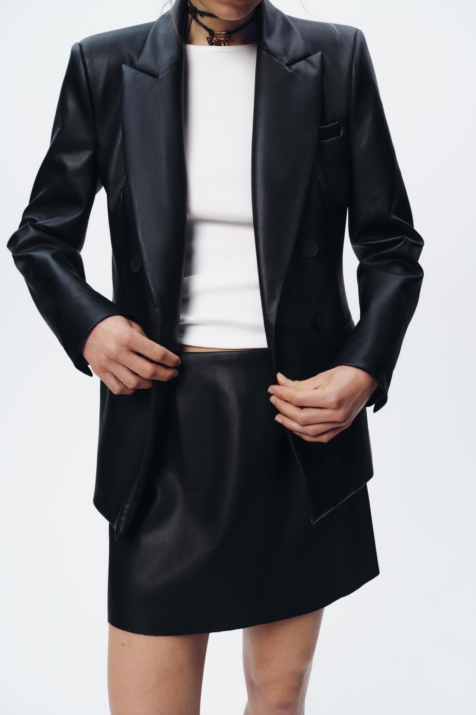 FAUX LEATHER DOUBLE BREASTED BLAZER Product Image