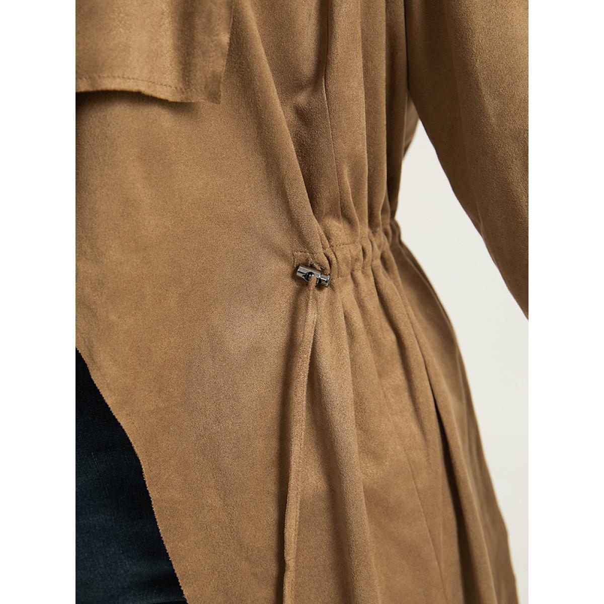 Plus Size Asymmetrical Neck Drawstring Tab Sleeve Coat Women Tan Casual Drawstring Ladies Everyday Winter Coats BloomChic 30/6X Product Image