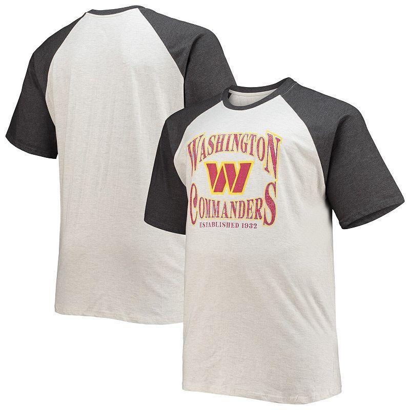 Men's Fanatics Branded Oatmeal/Heathered Charcoal Washington Commanders Big & Tall Wordmark Raglan T-Shirt, Size: XLT, Wft Team Product Image