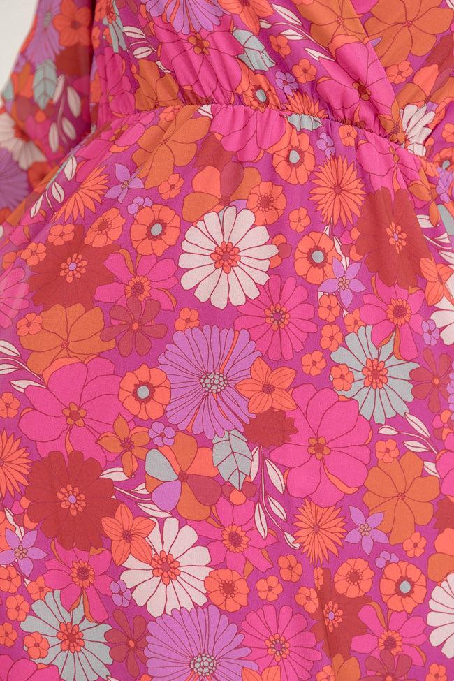 We're Not Done Pink Retro Printed Long Sleeve Maxi Dress FINAL SALE Product Image